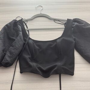 Topshop Black Puff Sleeve Blouse